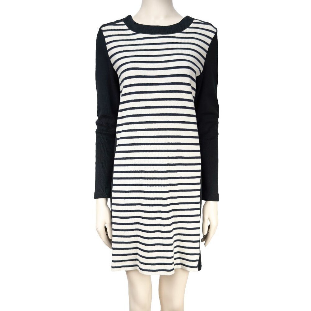 PETIT BATEAU Cotton Navy Black Striped Nautical Jumper Mini Midi Coastal Dress S